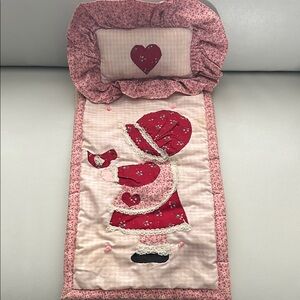 Vntg 80’s 3 Piece Handmade Pink Doll Quilted Bedding